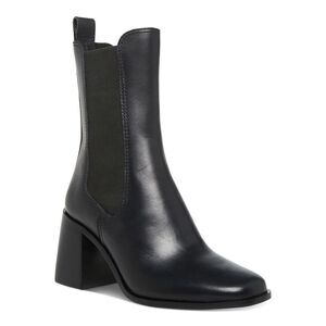 STEVE MADDEN Womens Black Pull Tab Argent Toe Block Heel Leather Chelsea 8 M